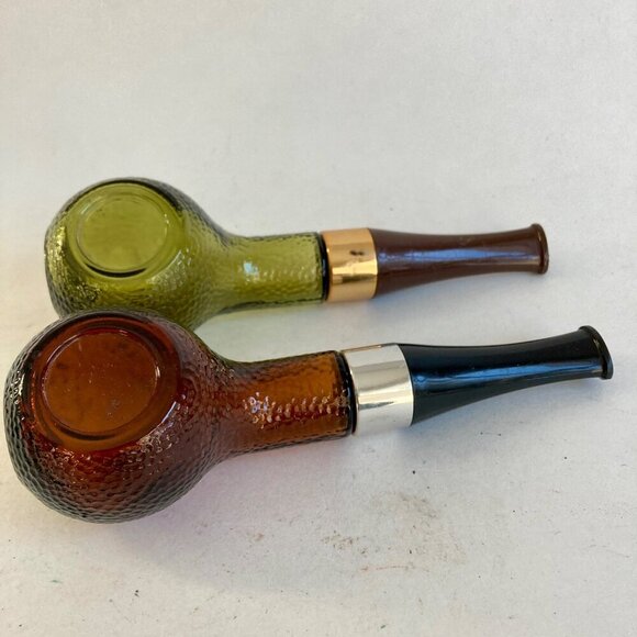 Lot 2 Vintage Avon Tai Winds After Shave Glass Bottles Pipe Green & Brown - Picture 1 of 7